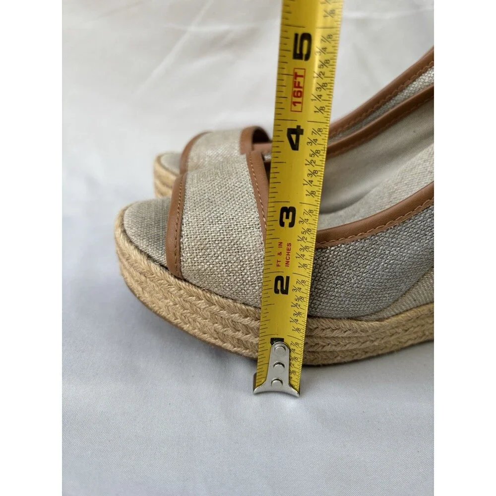 Tory Burch Majorca Canvas Espadrille Wedge Peep Toe Shoes Size 39 - 8-8.5M